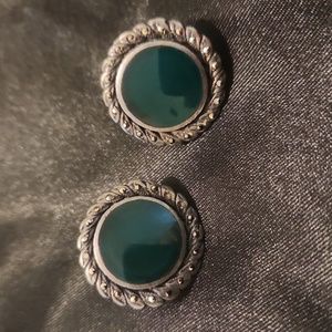 VINTAGE 925S.S MARCASITE AND MALACHITE EARRINGS.